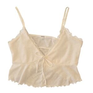 Garage Cream Lace Trim Cami Tank Top Festival Feminine‎ Coquette V-Neck Medium